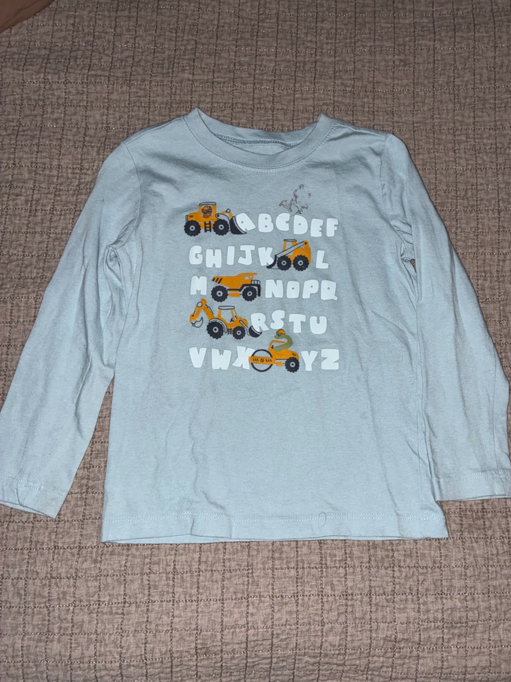 Carter's Light Blue Long Sleeve Tee with Orange Construction Vehicles & Alphabet